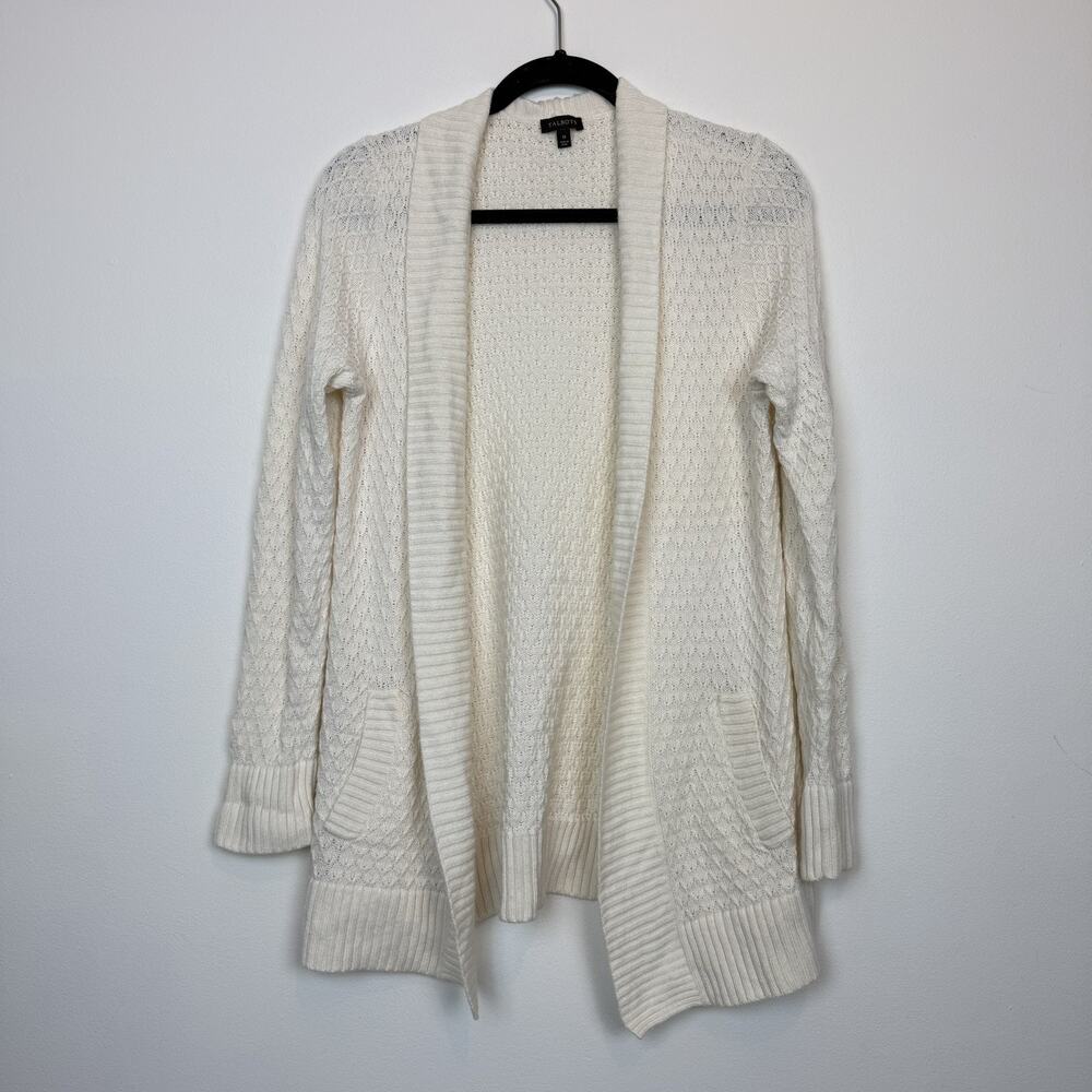 Talbots cream cardigan sweater lambswool blend pockets size MD cozy cottagecore